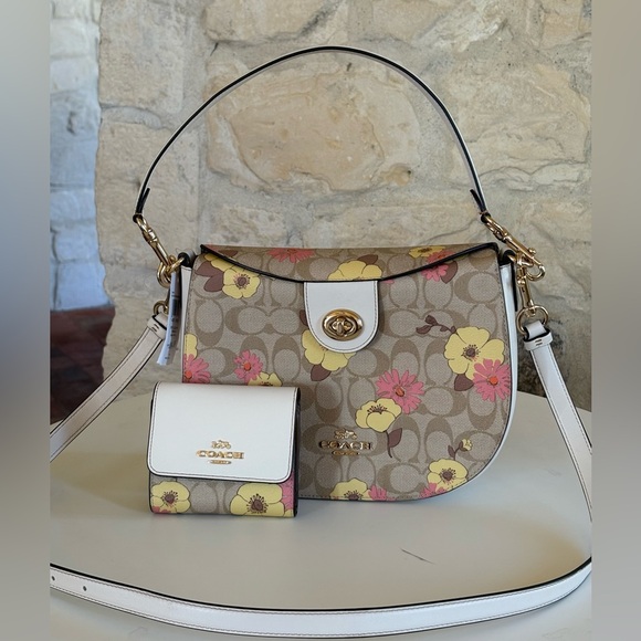 Coach Floral Crossbody Bag in Brown and White - Picture 1 of 15